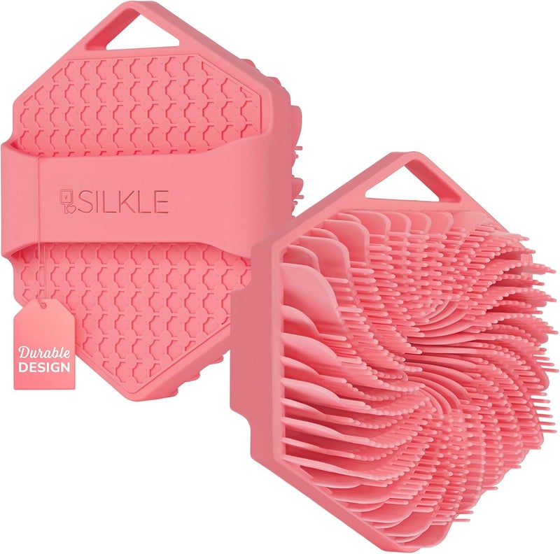 SILKLE Silicone Body Scrubber – Gentle Exfoliating Shower Scrubber for Body & Bath, Silicone Shower Brush & Loofah Alternative – Non-Slip Silicone Body Brush, Quick Dry, Hygienic - Pink - Image 1
